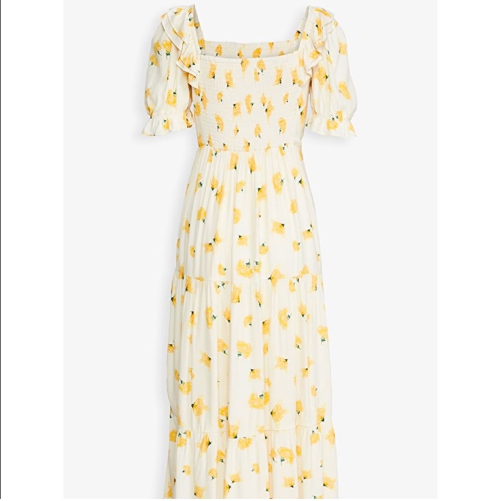 ba&sh Cream and Yellow Smocked Dress